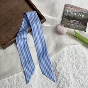 2× Bag Twilly Purse Skinny Scarf Blue Gingham